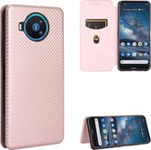 Voor Nokia 8.3 5G Carbon Fiber Texture Magnetische Horizontale Flip TPU + PC + PU Leather Case met Card Slot (Pink)