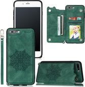 Voor iPhone 8 Plus & 7 Plus Mandala reliëf PU + TPU hoesje met houder & kaartsleuven & fotolijst & draagriem (groen)