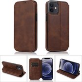 Sterke magnetische sluiting PU + TPU lederen tas met kaartsleuven en houder voor iPhone 12 mini (bruin)