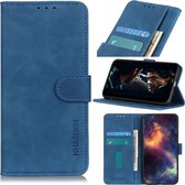 Voor Samsung Galaxy A21 KHAZNEH Retro Textuur PU + TPU Horizontale Flip Leren Case met Houder & Kaartsleuven & Portemonnee (Blauw)