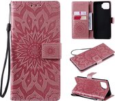 Voor OPPO F17 / A73 Sun Embossing Pattern Horizontale Flip Leather Case met Card Slot & Holder & Wallet & Lanyard (Pink)