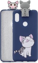Voor Xiaomi Redmi Note 6 Pro Cartoon schokbestendige TPU beschermhoes met houder (kat)