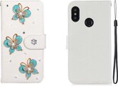 Voor Xiaomi Redmi 6 Pro horizontale flip effen kleur strass lederen tas met kaartsleuf & portemonnee & houder (drie vlinders)