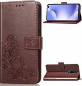 Voor Xiaomi Redmi K30 Lucky Clover Pressed Flowers Pattern Leather Case met houder & kaartsleuven & portemonnee & draagriem (bruin)