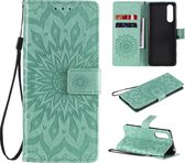 Voor Sony Xperia5 II Sun Embossing Pattern Horizontale Flip Leather Case met Card Slot & Holder & Wallet & Lanyard (Green)