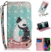 3D Schilderen Patroon Gekleurde Tekening Horizontale Flip Leren Case met Houder & Kaartsleuven & Portemonnee Voor LG G8 ThinQ (Zwart Wit Kat)