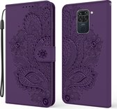 Voor Xiaomi Redmi Note 9 Pauw Reliëfpatroon Horizontale Flip Leren Case met Houder & Kaartsleuven & Portemonnee & Lanyard (Paars)