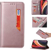 Voor iPhone 11 magnetische horizontale flip lederen hoes met houder & kaartsleuven en portemonnee (roségoud)