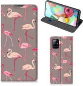 Stand Case Geschikt voor Samsung Galaxy A71 Hoesje met naam Flamingo