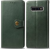 Retro effen kleur lederen gesp Mobiele telefoon bescherming lederen tas met fotolijst & kaartsleuf & portemonnee & beugel functie voor Galaxy S10 (groen)