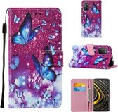 Voor Xiaomi Poco M3 Cross Texture Painting Pattern Horizontale Flip Leather Case met Houder & Kaartsleuven & Portemonnee & Lanyard (Purple Butterfly)