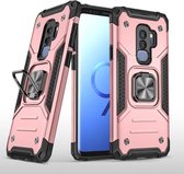 Voor Samsung Galaxy S9 + magnetisch pantser schokbestendig TPU + pc-hoesje met metalen ringhouder (roségoud)