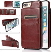 Effen kleur pc + TPU beschermhoes met houder en kaartsleuven voor iPhone 8 Plus / 7 Plus (bruin)