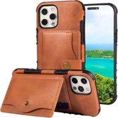 Crazy Horse Texture PU + TPU schokbestendige achterkant met kaartsleuven & houder & portemonnee & crossbody riem voor iPhone 12 Pro Max (bruin)