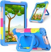 Voor Amazon Kindle Fire HD 8 (2020) Contrastkleur Schokbestendig Robot Siliconen + pc-hoes met polsbandhouder (camouflage + blauw)