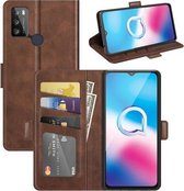 Voor Alcatel 1S 2021 / 3L 2021 Dubbelzijdige magnetische gesp Horizontale flip lederen tas met houder & kaartsleuven & portemonnee (bruin)
