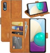 Voor Samsung Galaxy A02 / M02 Dubbelzijdige magnetische gesp Horizontale flip lederen tas met houder & kaartsleuven en portemonnee (geel)
