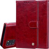 Voor Samsung Galaxy A31 zakelijke stijl olie wax textuur horizontale flip lederen tas met houder & kaartsleuven & portemonnee (bruin rood)