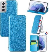 Voor Samsung Galaxy S21 5G Blooming Mandala Reliëfpatroon Magnetische Horizontale Flip Leren Case met Houder & Kaartsleuven & Portemonnee (Blauw)