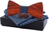 3 in 1 heren palissander strik + pochet handdoek + 2 manchetknopen set (blauw vierkant)-Blauw