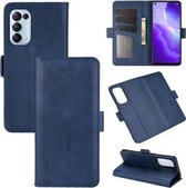Voor OPPO Reno5 5G dubbelzijdige magnetische gesp horizontale flip lederen tas met houder & kaartsleuven en portemonnee (donkerblauw)