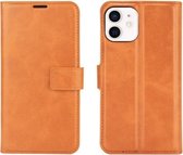 Retro kalfspatroon gesp horizontale flip lederen tas met houder & kaartsleuf & portemonnee voor iPhone 12 Mini (geel)