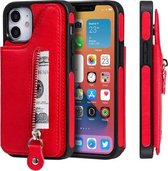 Effen kleur dubbele gesp ritssluiting schokbestendige beschermhoes voor iPhone 12 mini (rood)