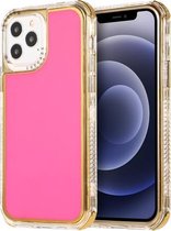 3 in 1 Dreamland Galvaniseren effen kleur TPU + transparante rand beschermhoes voor iPhone 12 Pro Max (rose rood)