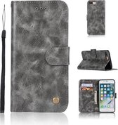 Voor iPhone 7 Plus / 8 Plus Retro koperen gesp Crazy Horse horizontale flip PU lederen tas met houder & kaartsleuven & portemonnee & lanyard (grijs)