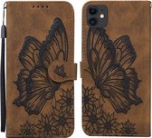 Retro Skin Feel Butterflies Embossing Horizontale lederen flip-hoes met houder & kaartsleuven en portemonnee voor iPhone 11 (bruin)