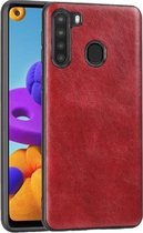 Voor Samsung Galaxy A21 Crazy Horse getextureerd kalfsleer PU + pc + TPU-hoes (rood)