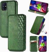 Voor Samsung Galaxy M51 Cubic Grid Pressed Horizontal Flip Magnetic PU Leather Case met houder & kaartsleuven & portemonnee (groen)