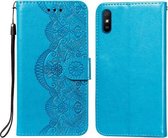 Voor Xiaomi Redmi 9A Flower Vine Embossing Pattern Horizontale Flip Leather Case met Card Slot & Holder & Wallet & Lanyard (Blue)