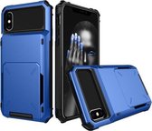 Schokbestendige TPU + pc-beschermhoes voor iPhone X / XS, met kaartsleuf (blauw)