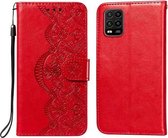 Voor Xiaomi Mi 10 Lite Flower Vine Embossing Pattern Horizontale Flip Leather Case met Card Slot & Holder & Wallet & Lanyard (Red)