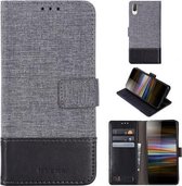 Voor Sony Xperia L3 MUMXA MX102 Horizontale flip canvas stiksels lederen tas met houder & kaartsleuven & portemonnee (zwart)
