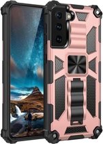 Voor Samsung Galaxy S21 + 5G schokbestendige TPU + pc magnetische beschermhoes met houder (roségoud)