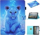 Voor Kindle Fire HD8 (2020) / HD8 Plus (2020) Gekleurde tekeningstiksels Horizontale flip lederen tas met houder en kaartsleuven en slaap- / wekfunctie (kleine tijger)