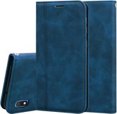 Voor Samsung Galaxy A10 Frosted Business Magnetische horizontale Flip PU lederen tas met houder & kaartsleuf & lanyard (blauw)