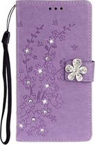 Voor Galaxy A51 Plum Blossom Pattern Diamond Encrusted Leather Case met houder & kaartsleuven & portemonnee (paars)