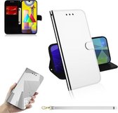 Voor Samsung Galaxy M31 Lmitated Spiegeloppervlak Horizontale Flip Leren Case met Houder & Kaartsleuven & Portemonnee & Lanyard (Zilver)