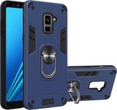 Voor Samsung Galaxy A8 + (2018) 2 in 1 Armor Series PC + TPU beschermhoes met ringhouder (saffierblauw)