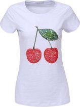 dames t-shirt met kersen licht blauw maat L-XL