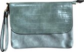 Damestas - Clutch voor dames - Schoudertas - Grijs Blauw - Magneet- en een ritssluiting - 5 vakken - 19 x 25 cm - PVC - Krokodillenprint - Waterafstotend - Polyester Binnenvoering - Leuk als 