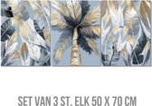 Allernieuwste SET van 3 stuks Canvas Schilderij Tropische Palm Boom Bladeren - Poster - 3-delige SET 50 x 70 cm - Kleur