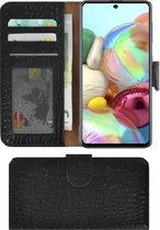 Samsung Galaxy A72 hoesje - Bookcase - Samsung A72 Wallet Book Case Echt Leer Croco Zwart Cover