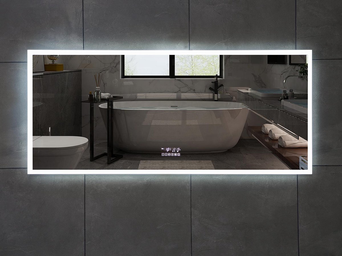 Mawialux LED Spiegel - 150cm - Rechthoek - Verwarming - Digitale Klok - Bluetooth - MR3150