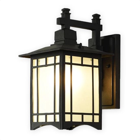 SensaHome Oriental - Klassieke Industriële Tuinlamp Buitenlamp | Luxe Wandlamp met Japans Aziatische Stijl - Zwart