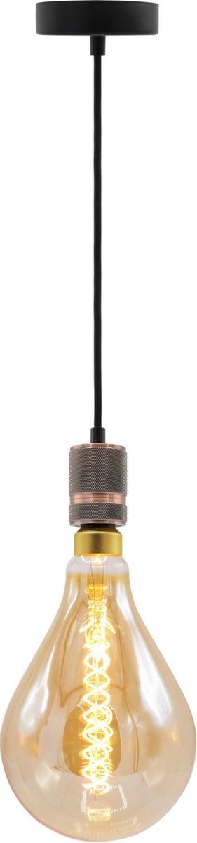 Industriële rosé gouden snoerpendel - inclusief XXL LED lamp - unieke DNA spiraal