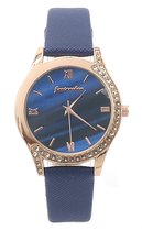 Dielay - Horloge met Steentjes - Dames - Kast 36 mm - Band Kunstleer - Quartz - Blauw